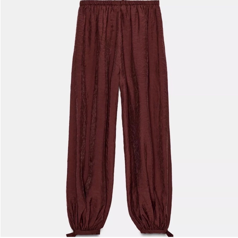 Zara ZW Collection Women's Burgundy Balloon Pants - Picture 3 of 4